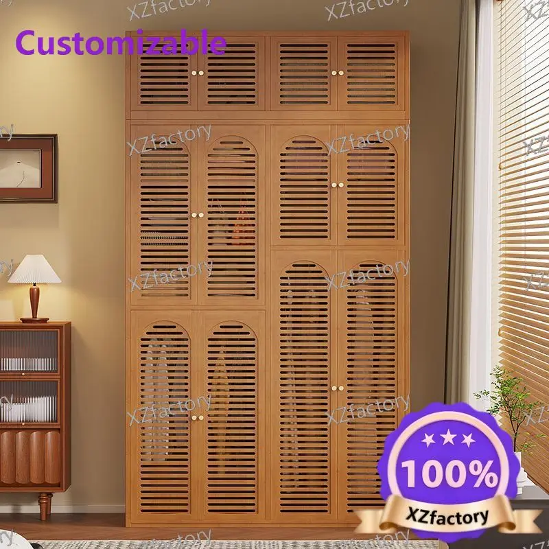Wall-mounted large wardrobe with louvered double doors for small-sized home bedrooms, sturdy and durable with hanging rod design