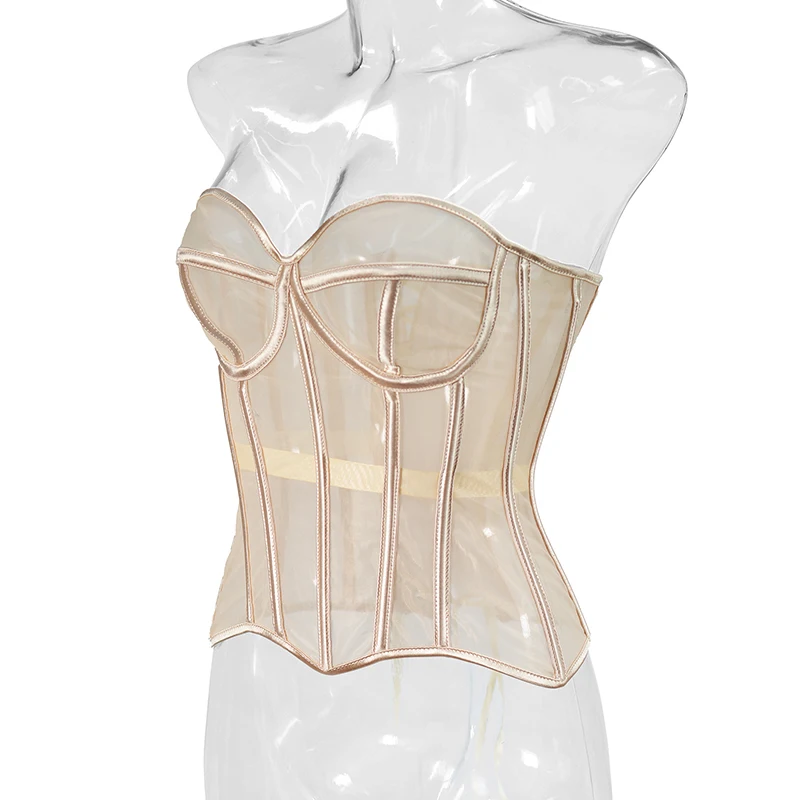 Corsé y corpiño de malla Sexy para mujer, cinturón de cuerpo delgado, ropa de calle, transparente, gótico, Vintage
