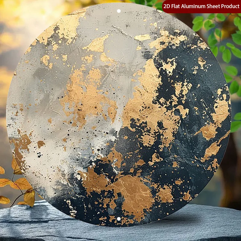 2D Flat 1pc Modern Abstract 20X20Cm Plaque, Golden Accent Sign, Dark Gray Perfect for Home, Office, Cafe Or Garage Metal Decorat