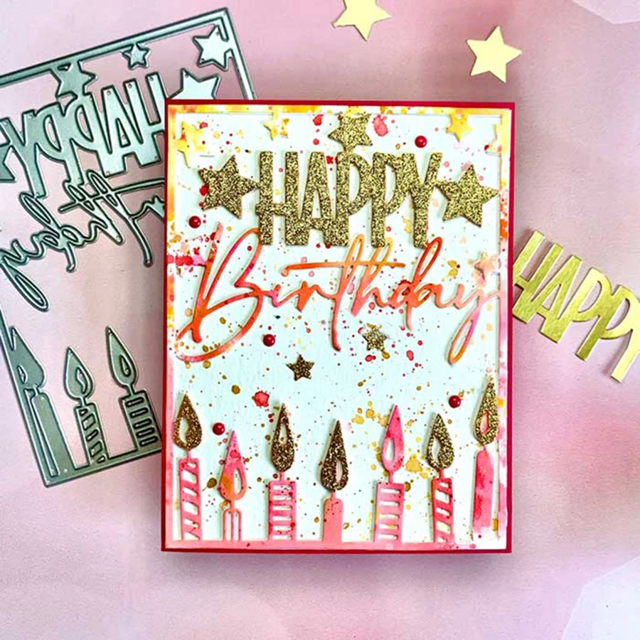 2024 New 14*11CM Happy Birthday Candle Background  Metal Cutting Dies for Scrapbook paper craft knife mould blade punch stencil