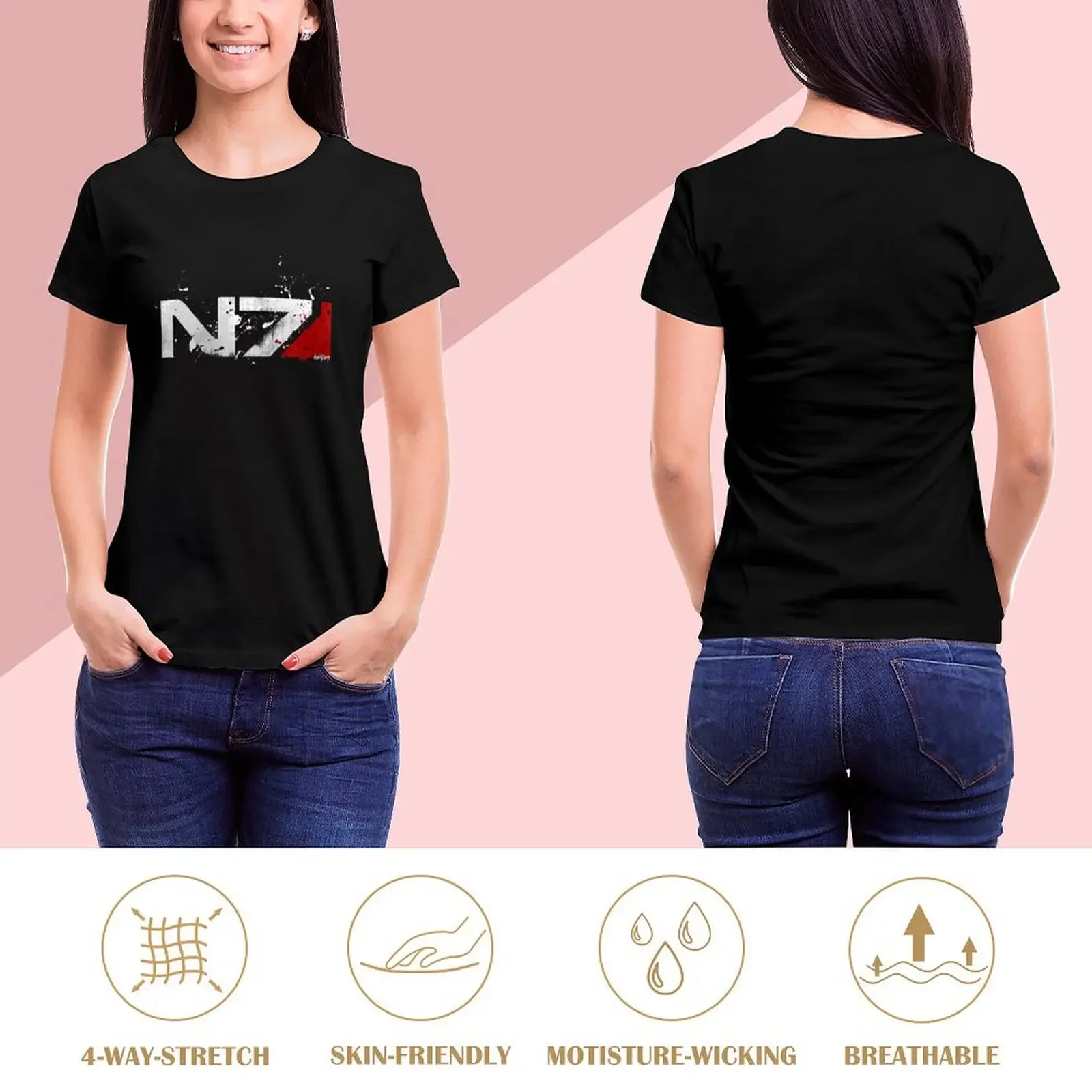 Mass Effect Distressed N7 T-Shirt Blouse cute clothes lady clothes t shirts for Womens