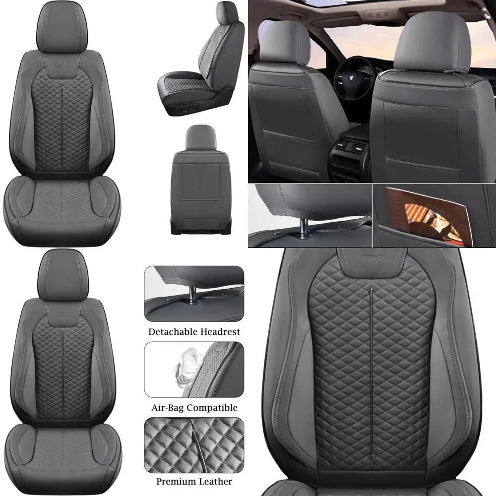 

Car Seat Covers, Front Seat Covers, Automotive Seat Covers 2PCS, Luxury Gary Leather Driver Seat Cover Universal Fit for SUV Sed