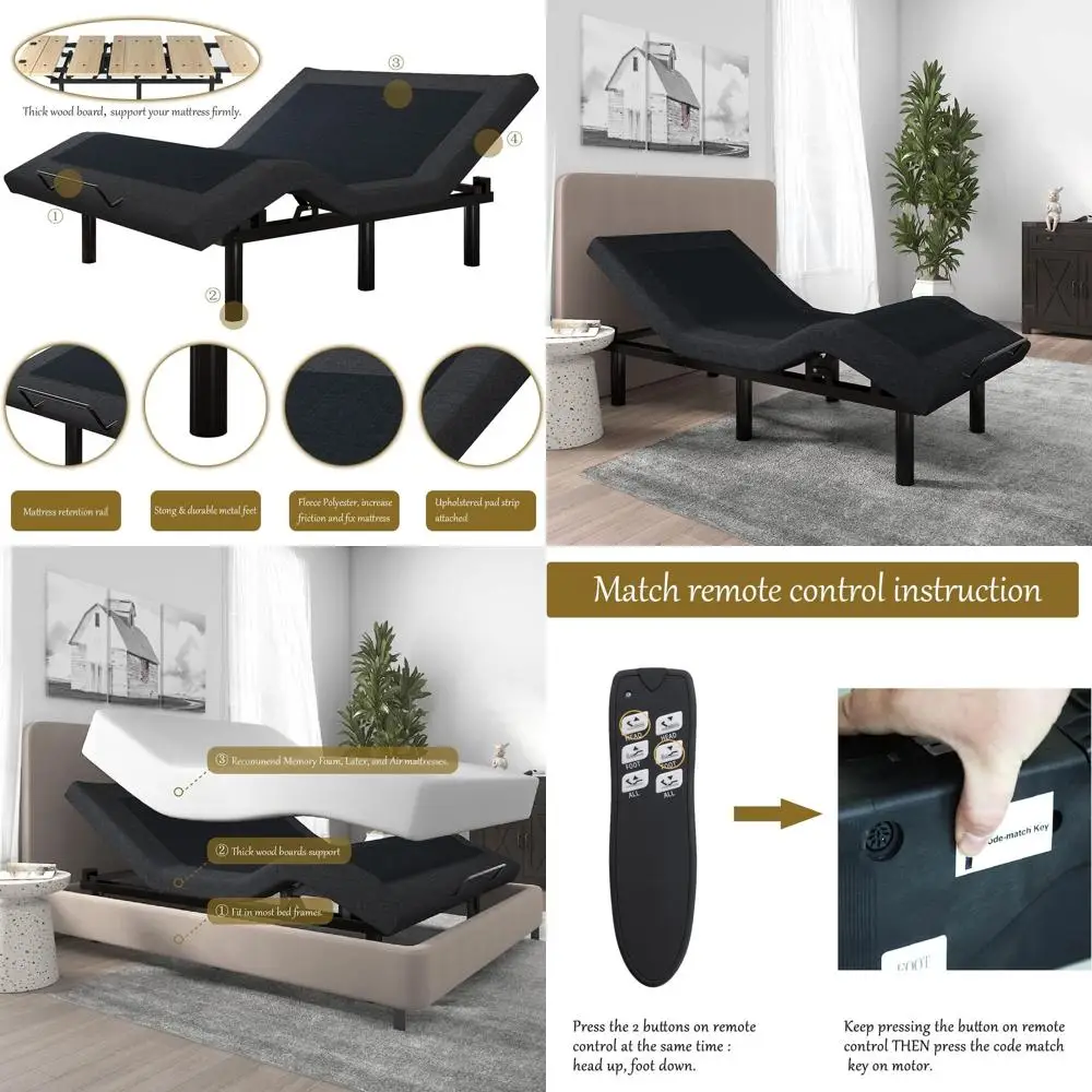 

Металлическое регулируемое основание для кровати SHA CERLIN, размер Twin XL, 14 дюймов / Каркас кровати с обивкой, с регулировкой наклона для головы и ног, беспроводное управление