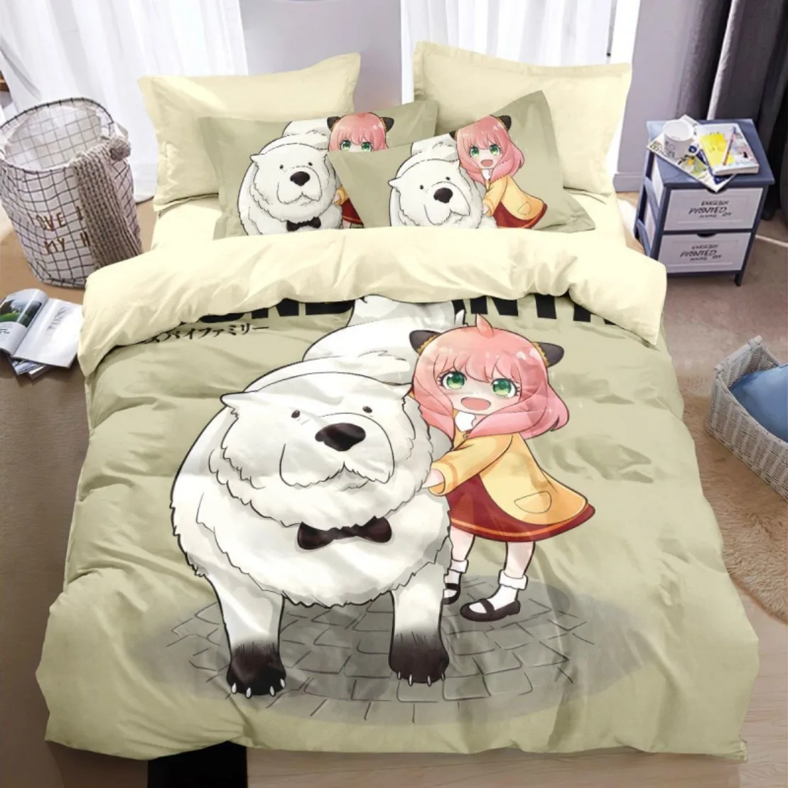 Hot 3D Printing Japanese anime Bedding Set,Spy X Family Duvet Cover Sets Pillowcases For Girls Boys Gift