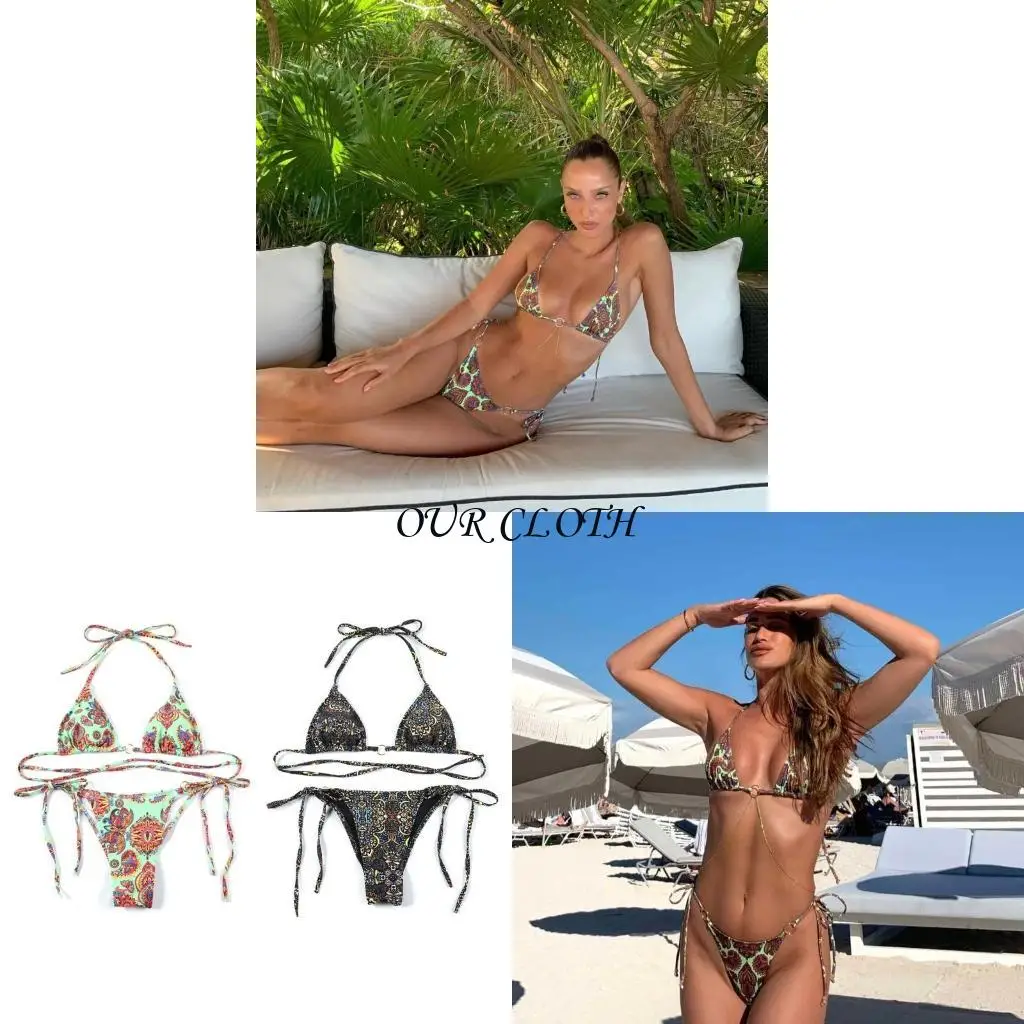 

Fashionable Women Triangular Swimsuit Thong Bathing Suit Halterneck Swimwears Y1AC