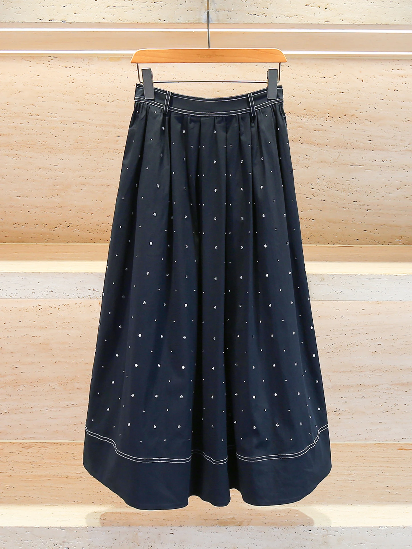 

M Home Nan You High Waist Diamond Studded Long A-Line Skirt Women's Summer Casual Versatile Skirts Ele Commute Sle