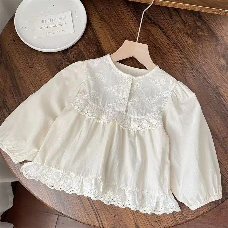 Baby Girl Princess Top New Korean Version Children's Lace Lace Shirt Pure Cotton Shirt Girls Doll Shirt Baby Girl Clothes casual