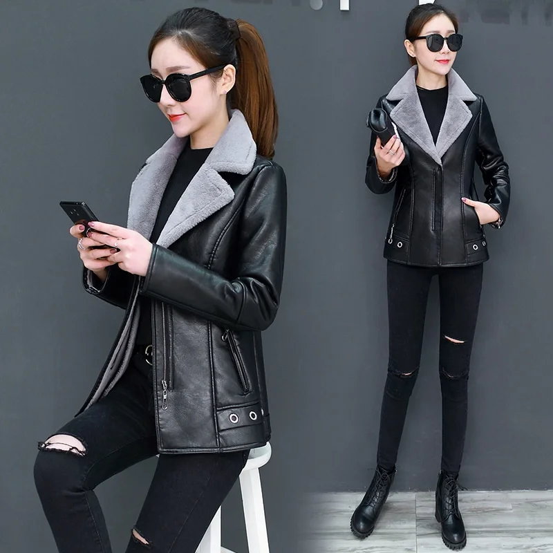 Chaqueta Corta de Cuero Estilo Motero para Mujer, Gruesa, de Moda Urbana para Otoño e Invierno, Material PU, Abrigo Versátil