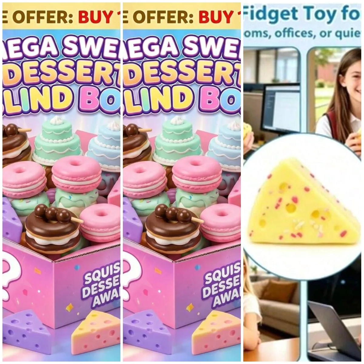 

[Limited-Time Offer]Buy 1 Get 2 FREE! Kawaii Dessert Squishy Blind Box - Super Soft Slow Food Squeeze Toys, Cute Cake/Donut/Chee