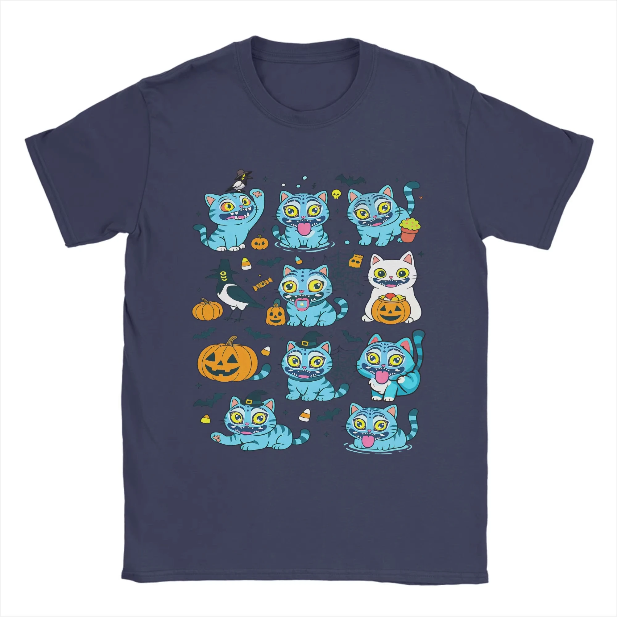 

Men's KPop Demon Hunters Blue Tiger Halloween T Shirts 100% Cotton Tops Short Sleeve Round Collar Tee Shirt Classic T-Shirt