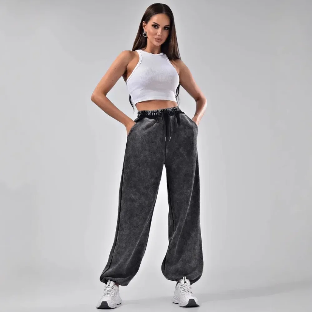 Women Snowflake Print High Waist Sports Pants Loose Streetwear Joggers Breathable Soft Flattering Comfy Casual Daily New