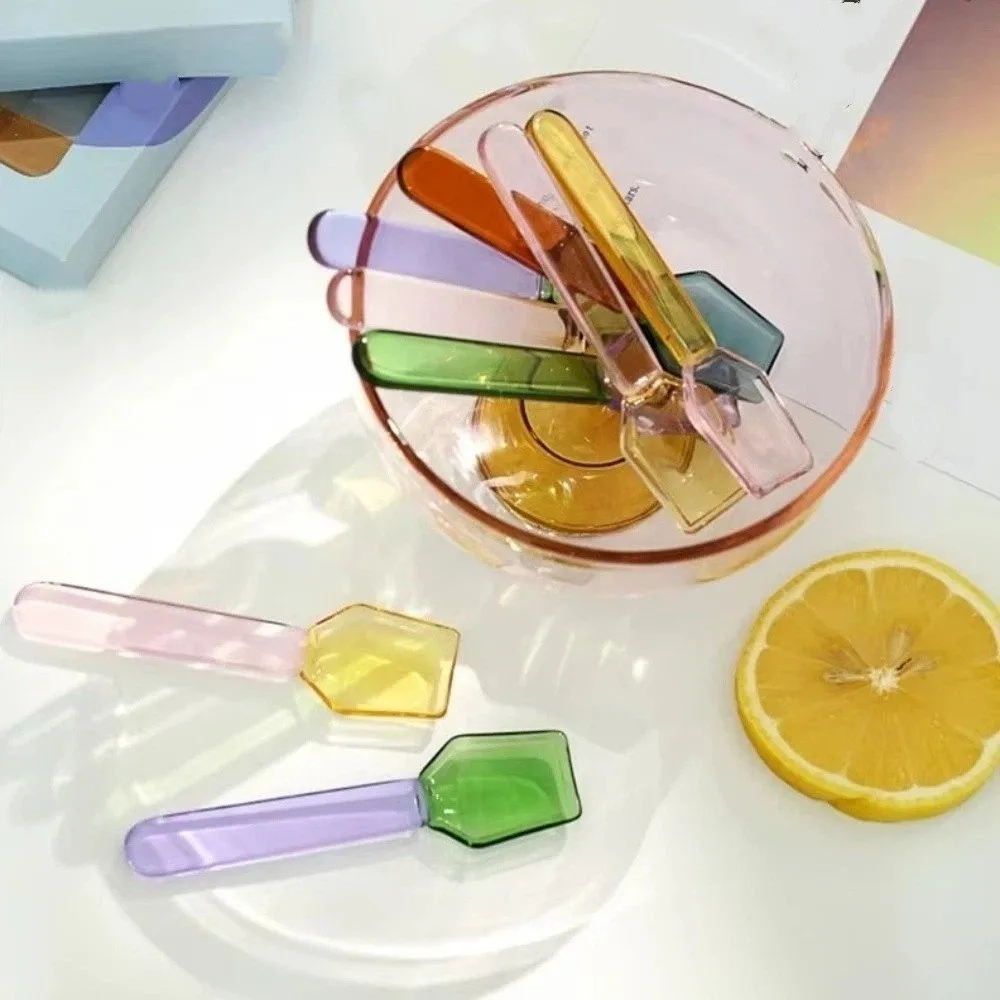 

Cute Style Colorful Glass Dessert Spoon Long Handle INS Style Coffee Spoon Heat Cold Resistance Stirring Spoon Home Use