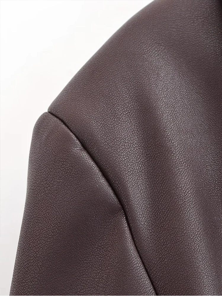 European style new women's fashion versatile temperament simple solid color two-button suit leather jacket