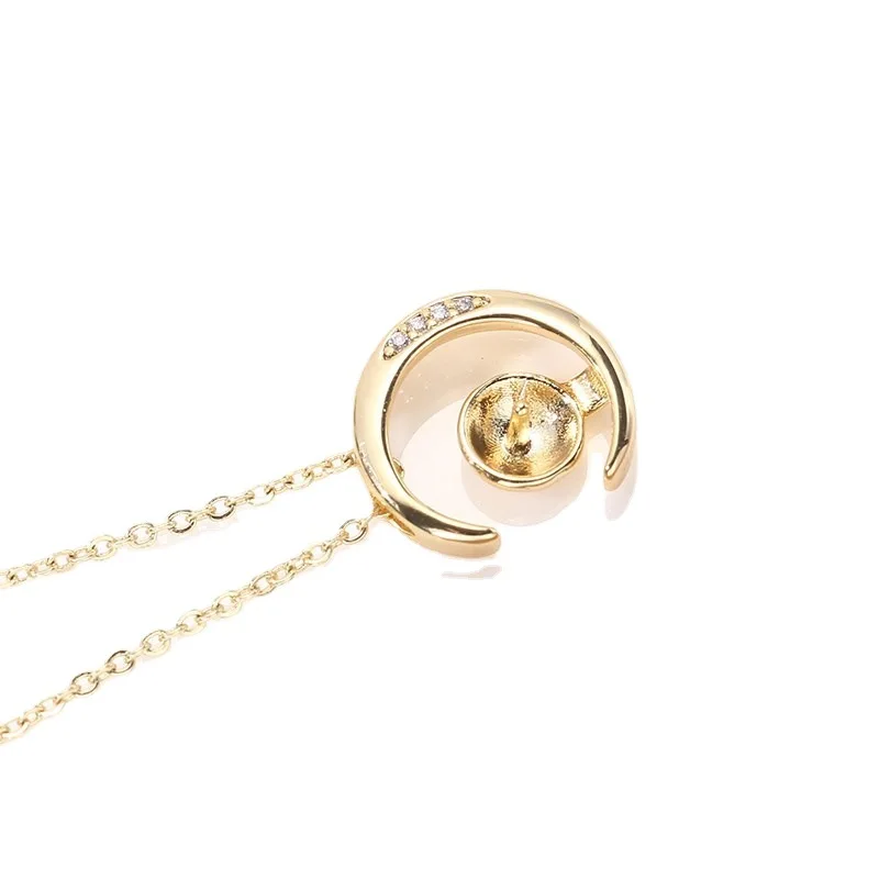 1PCS D033 14K Gold Plated Color Retention Moon Pearl Pendant Tray DIY Jewelry Accessories Chain And Pearl Not Included