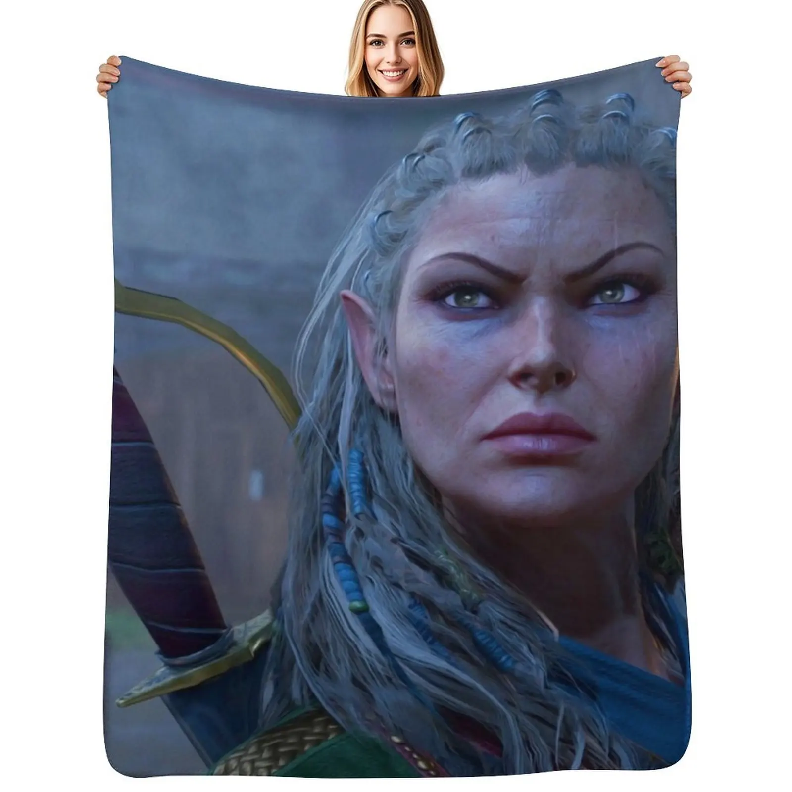 Jaheira Half Elf Fighter Druid Adventurer ready to fight Throw Blanket Warm Throw Blanket Gift for Anniversary