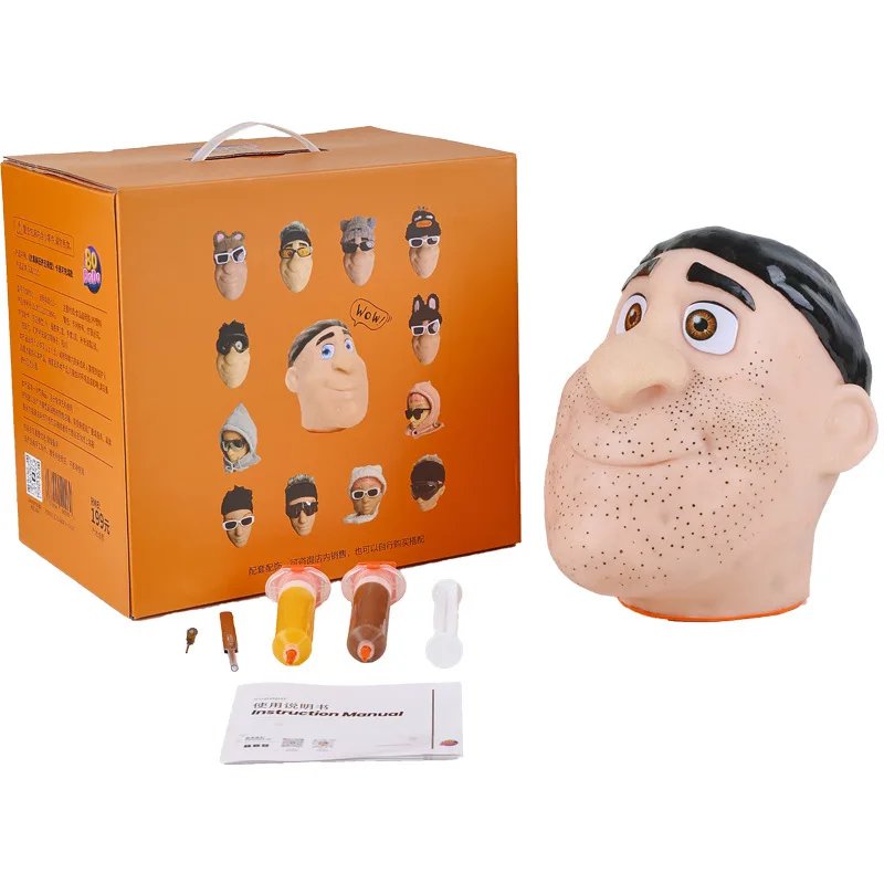Stress Relief Pimple Popping Toy with Refill Man Head Acne Popping Cleansing Fidget Toy Face Simulator Blackheads Removal Toy