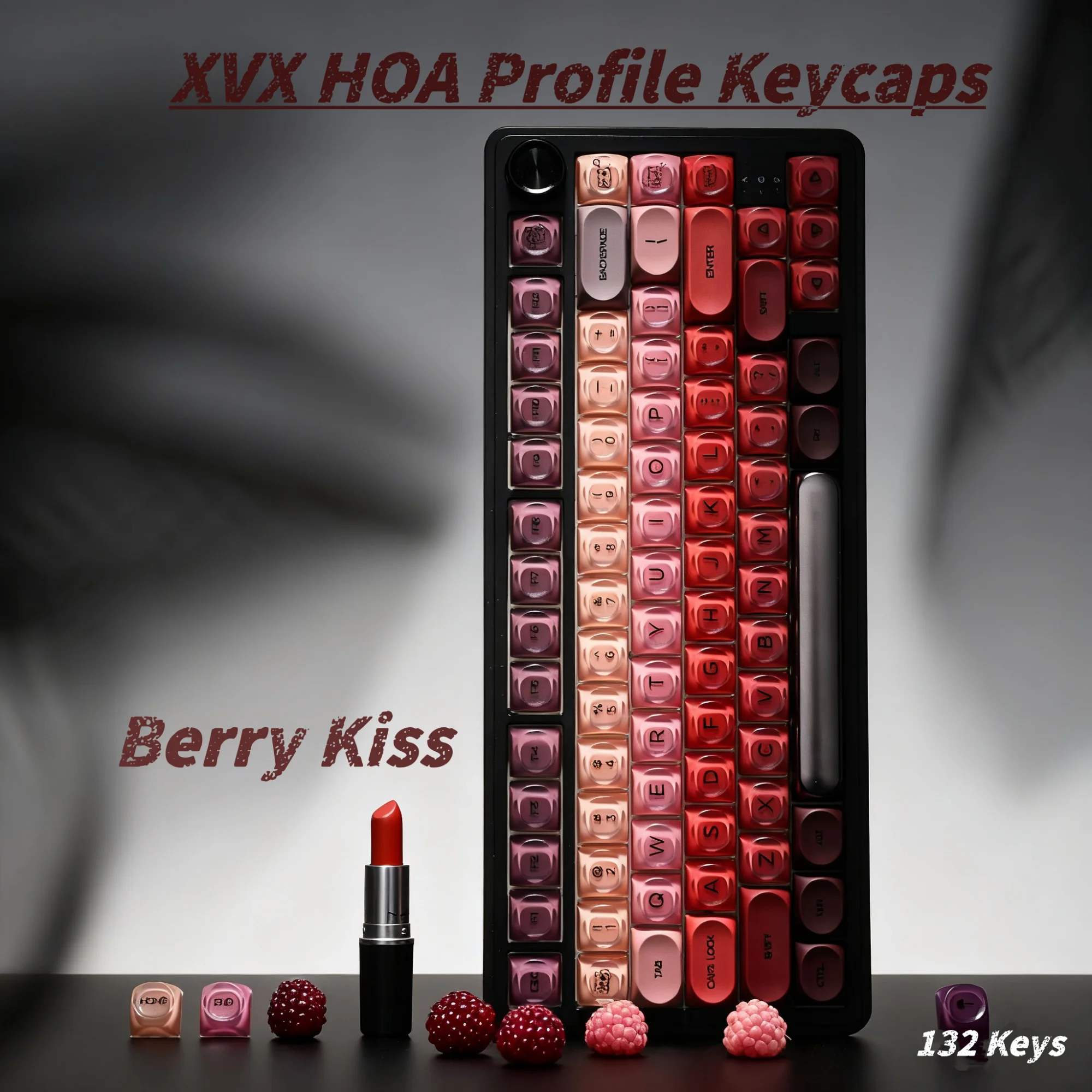 

Набор клавишных колпачков XVX Berry Kiss HOA Profile, 132 клавиши, колпачки для основы/губной помады
