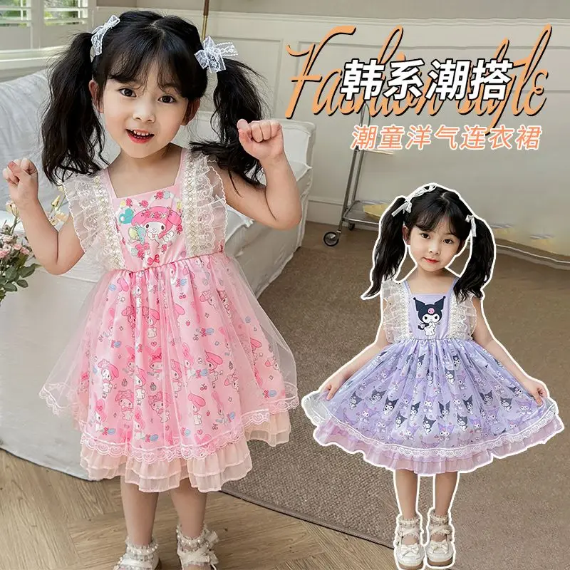 Kawaii Anime sanirios My Melody Girls Lolita Princess Dress Kuromi Fashion reggicalze Veil Sweet Party Costume Cosplay Girl Gift