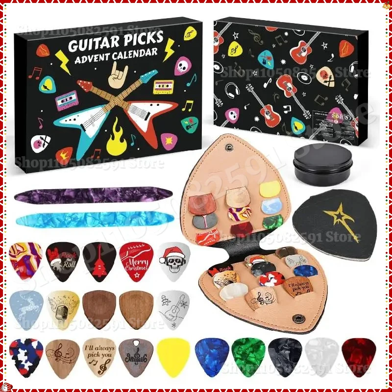 

Guitar Picks Countdown Calendar with 20 Guitar Picks & 2 Oud Picks Holder Xmas Advent Calendars for Guitar Bass Ukulele Players
