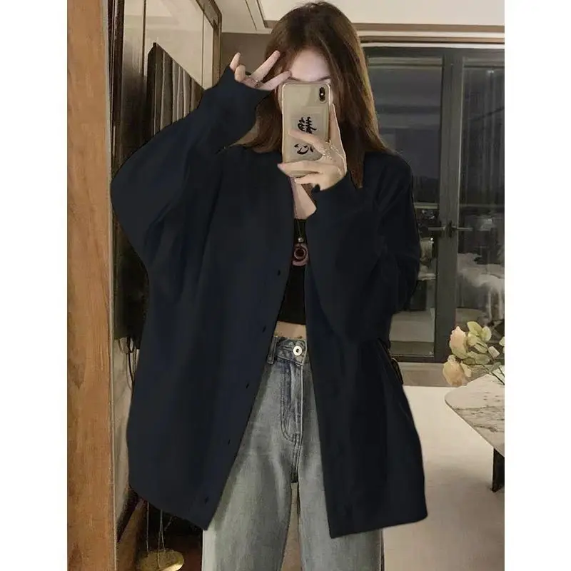 Fashion V-Neck Button Pockets Solid Color Casual Coats Female Clothing 2024 Autumn New Loose All-match Tops Korean Jackets