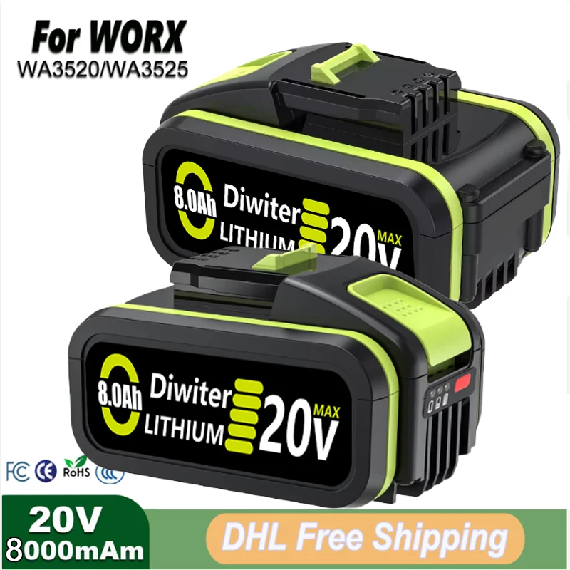 

НОВИНКАДЛЯ WORX 20 В 8,0 Ач/12,0 Ач, оригинальная универсальная литиевая батарея большой емкости, совместимая с инструментами WORX, маленькая ножка