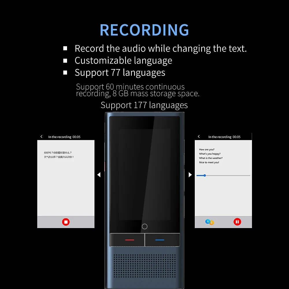 Imagem -04 - Tradutor de Voz Portátil com Conversão ai Gravador de Tela Conversão ai 4g Cartão Sim Online Internet 3.1 Bateria 2080 Mah 117 Idiomas