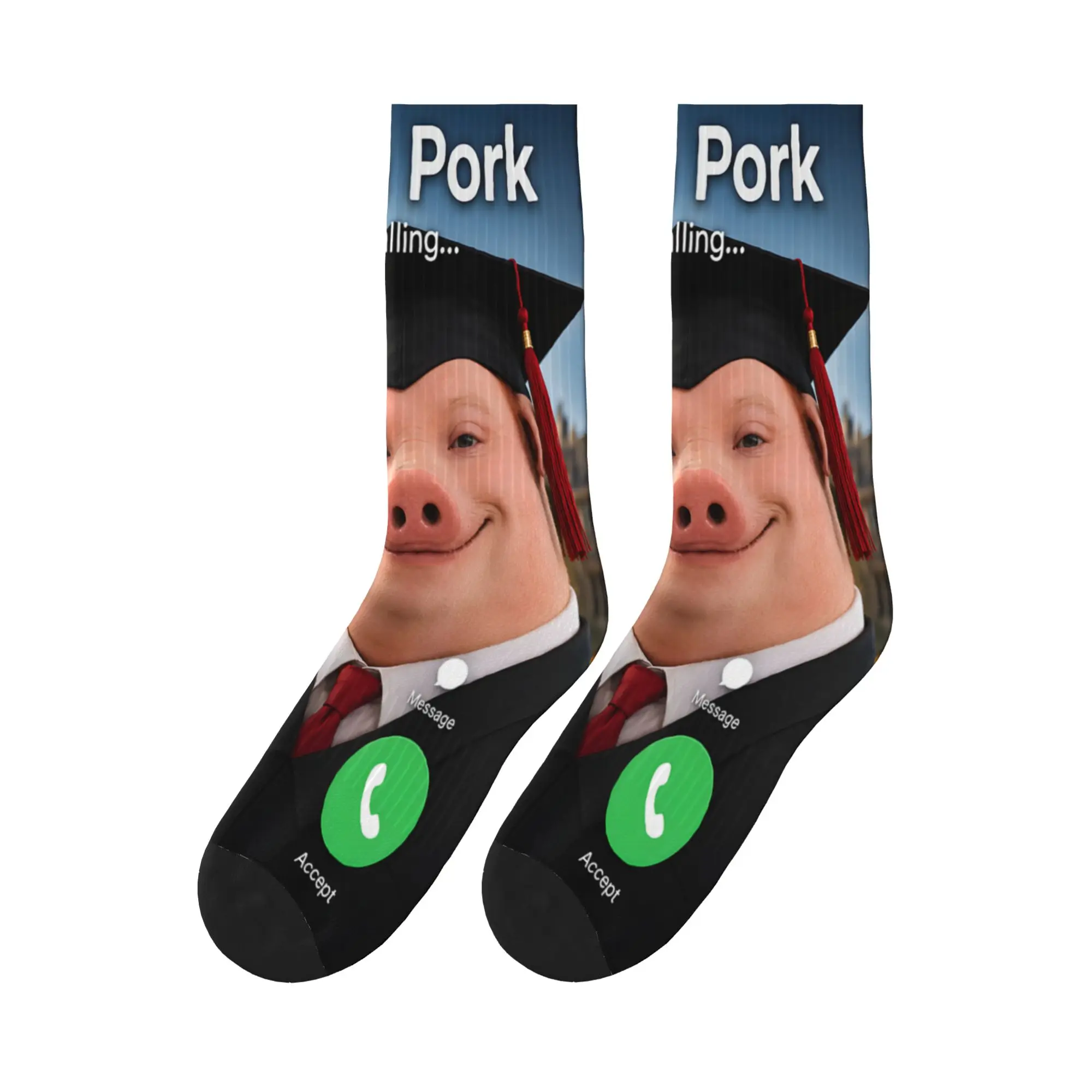 John Pork is Calling Brainrot Meme Funny Graduation Day Stockings Gothic Socks Men Soft Socks Winter Outdoor Graphic Anti Socks