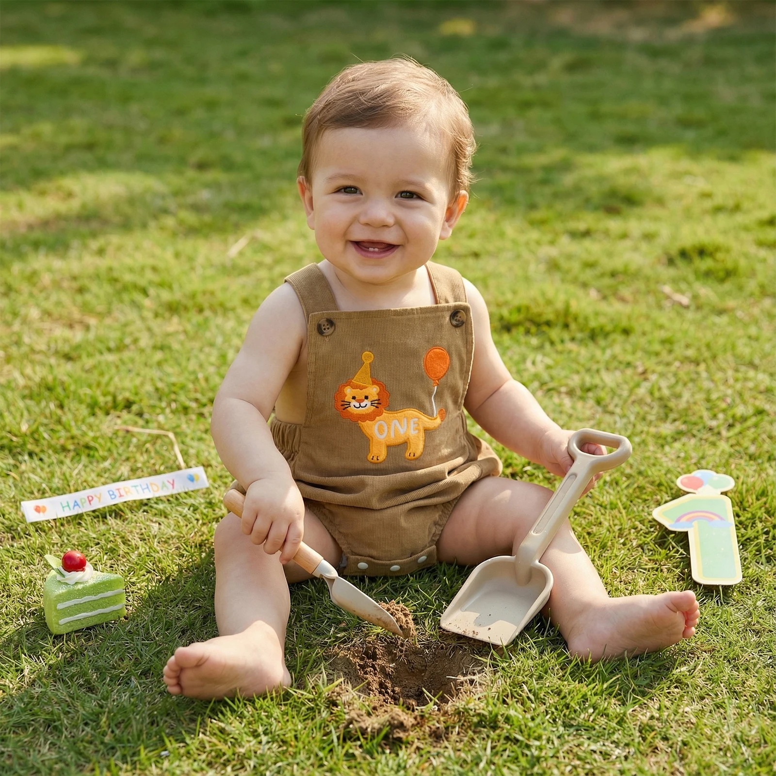 Baby Boy Suspender Romper Sleeveless Square Neck Animal Embroidery Bodysuits Newborn Overalls Birthday Gifts