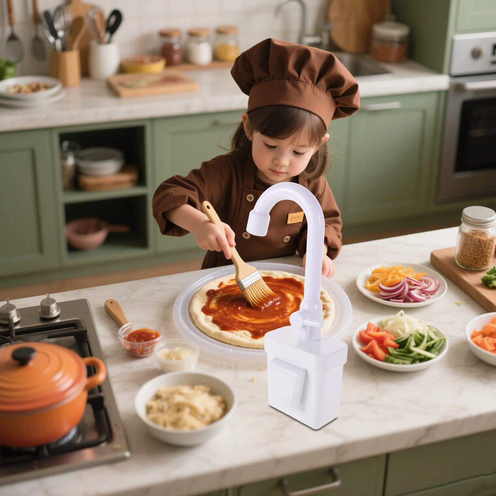 2Pcs Electric Water Circulation Faucet Kids Play Sink Pretend Kitchen Accessories Interactive Role Play Pretend Toy Kitchen