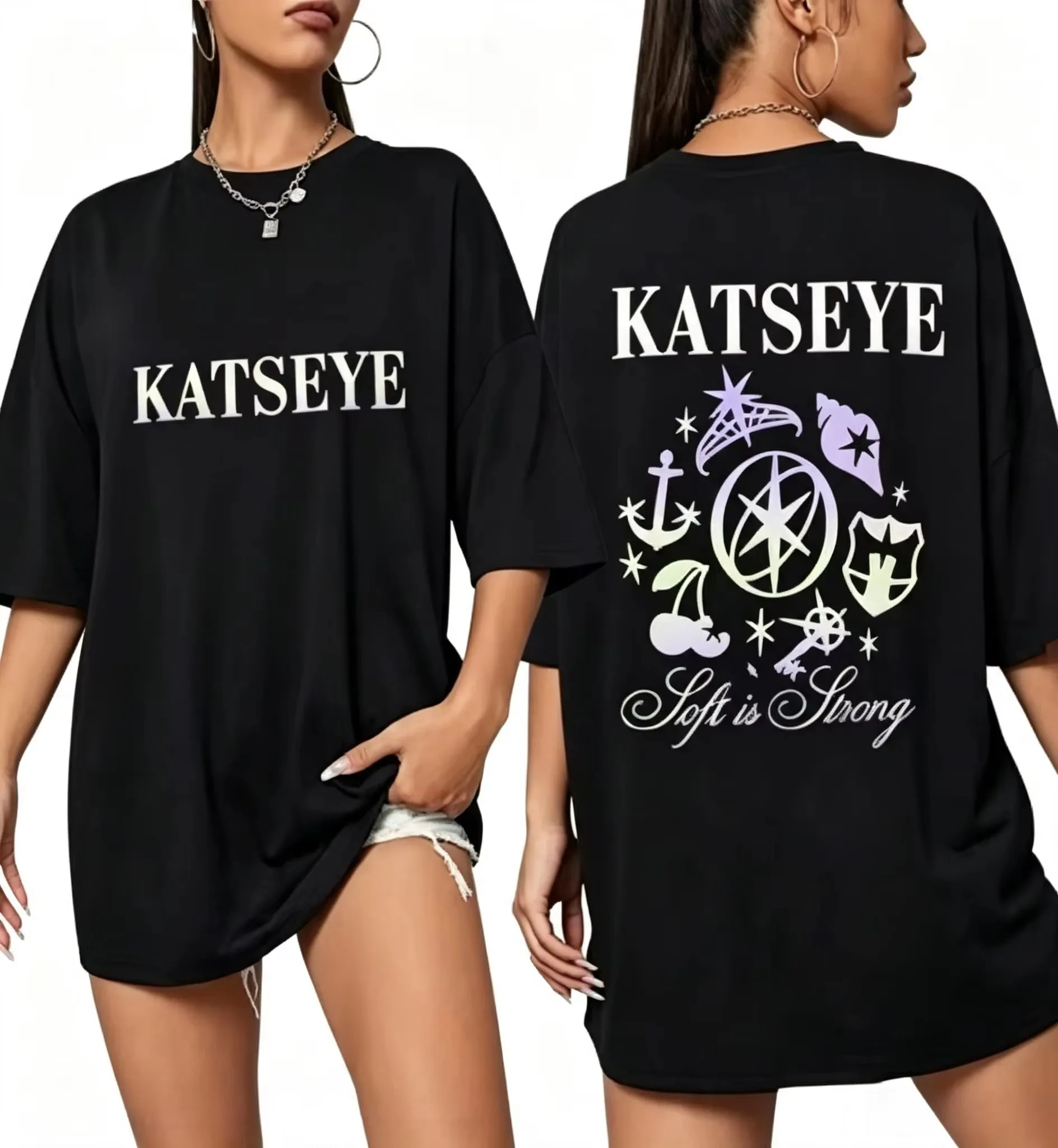2026 new Aesthetic Symbol Collage Graphic T-shirt Women Loose Fit Short Sleeve Retro Tops