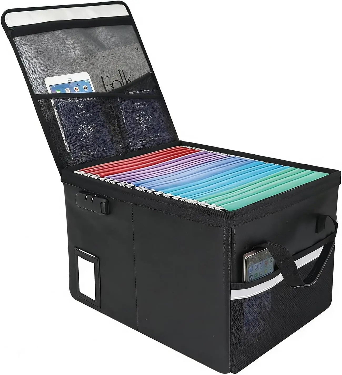 

Upgraded Fireproof Document Organizer Box with Lock, Portable Office Safe for Hanging Folders, 16.1x12.9x11in Black