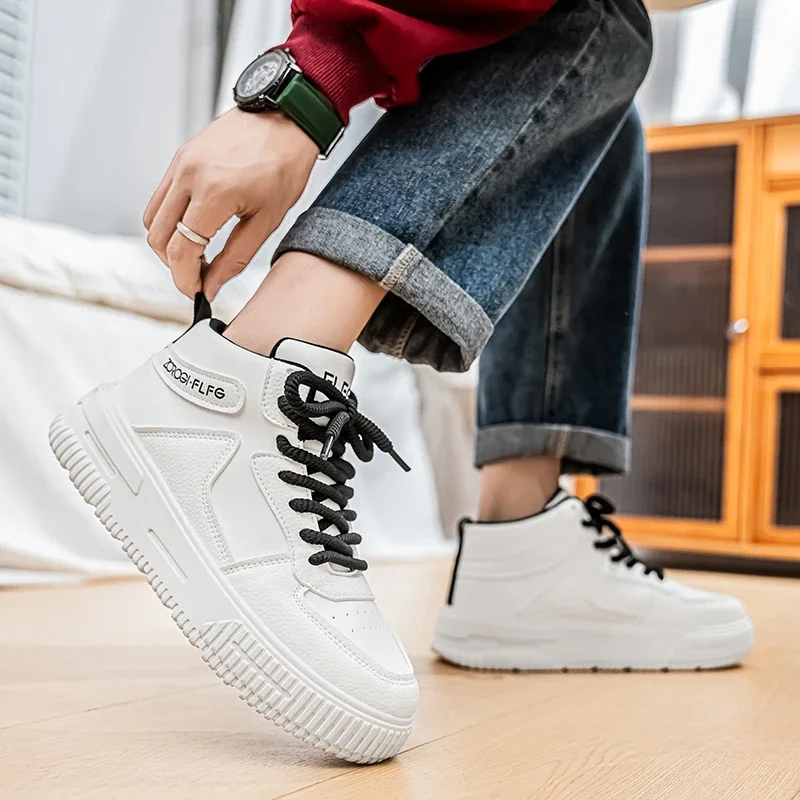 Spring New Men Shoes High Top Shoes for Male Students Korean Version All Match Shoes Thick Soled Sports and Leisure Sneakers