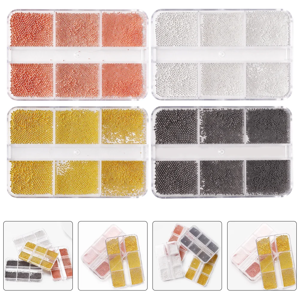 

4 коробки, стальной шар, мини-бусины для ногтей, икра, шпильки, декоративные ювелирные изделия, инструменты для дизайна ногтей «сделай сам», декоративные мини-бусины