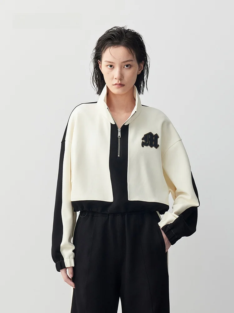 

XMOOM Autumn New f Zipper Stand Collar Color Blo ort Sweatirt Jaet Women's Casual Faion Organic Cotton Coat