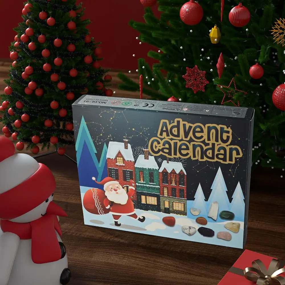 Kalendarz adwentowy 2025 Boże Narodzenie - 24 Natural Rock Mineral Odliczanie Zestaw Xmas Kolekcja kamieni szlachetnych Kalendarz Kamień Kryształ M5k1