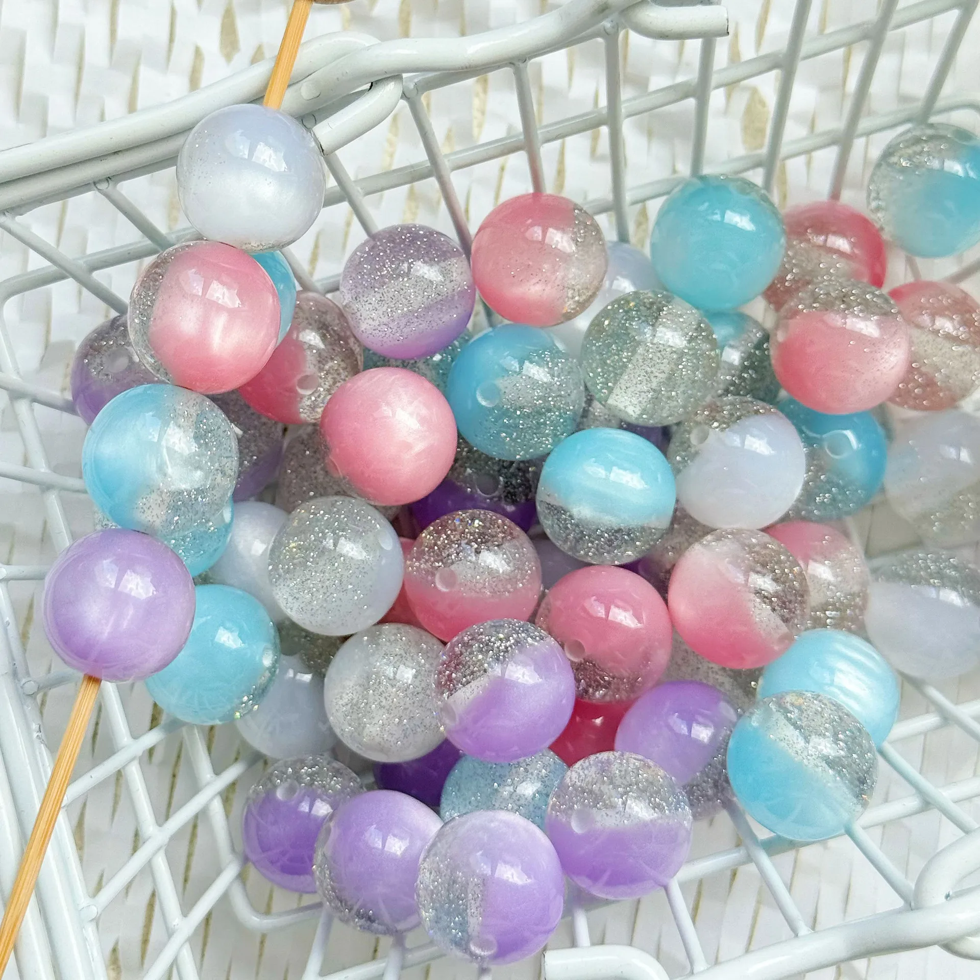 20Pcs 16mm Two-color Fine Flash Resin Through-hole Loose Beads Handmade DIY Mobile Phone Chain Jewelry Clothing Accessories