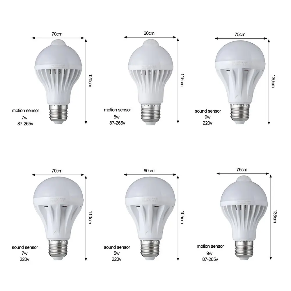5W/7W/9W High Sensitivity Energy-saving White PIR Infrared Motion Smart Bulb Sound Sensor LED Light