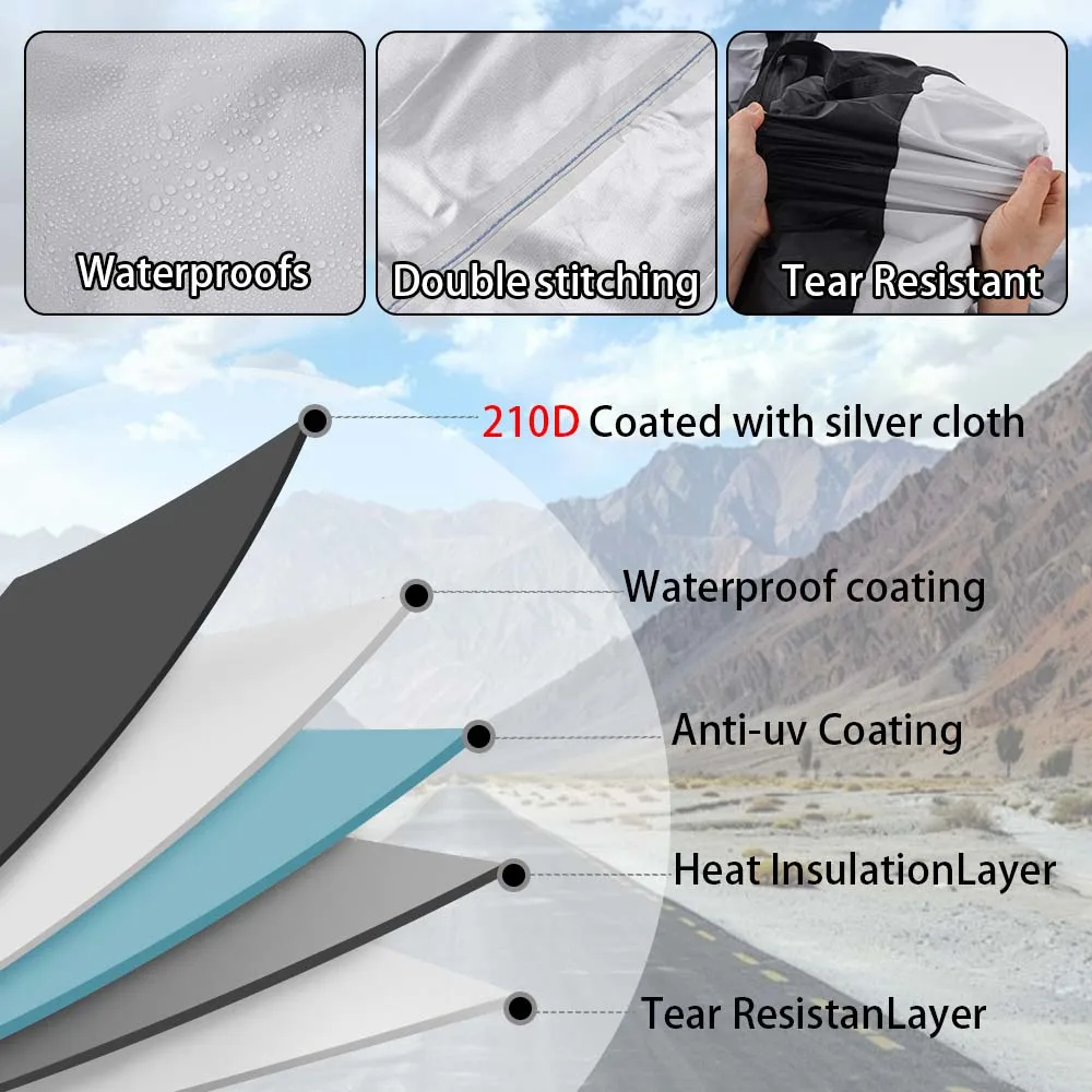 Motorcycle Cover 200*70*110CM Electric Bicycle Cover  Silver&black 210D Silver-Coated Cloth Outdoor Rainproof Sunproof Dustproof