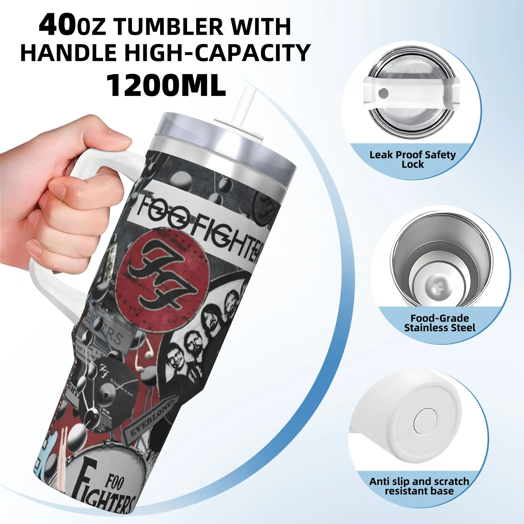 الفولاذ المقاوم للصدأ بهلوان كذبة الفرقة F-المقاتلين أكواب السيارات مع القش السفر زجاجة ماء باردة وساخنة مانعة للتسرب 40 أوقية أكواب حرارية