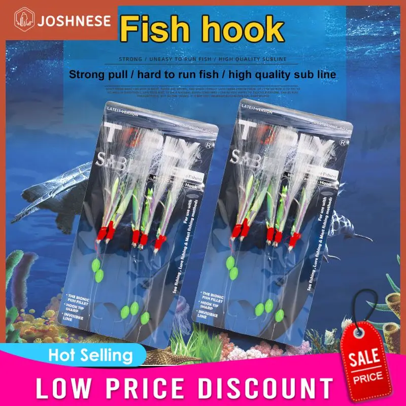 Set Carbon Steel Astringency Mackerel Feathers Bass Lure Sea Fishing Hooks Luminous Fishing Hook Bait Hooks Wire Tool