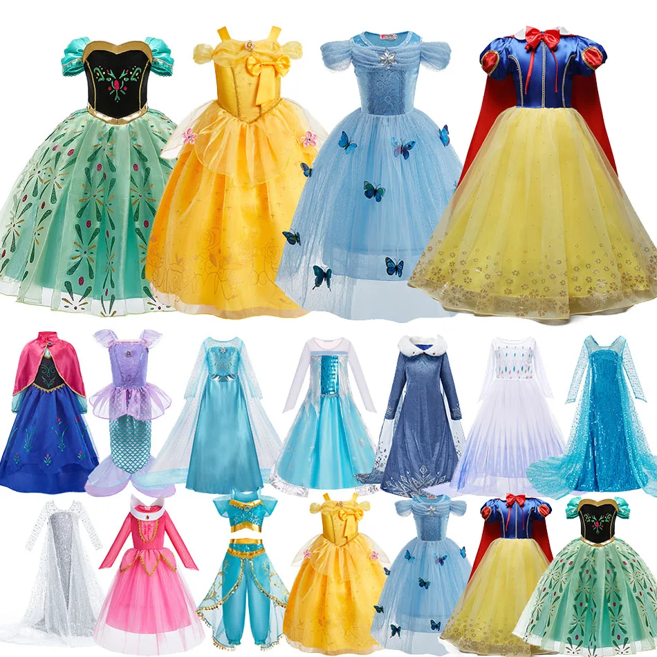 Sukienka księżniczki dla dziewczynek Elsa Anna przebranie na karnawał dzieci Jasmine Belle Kopciuszek Aurora Halloween Christmas Party elegancka sukienka