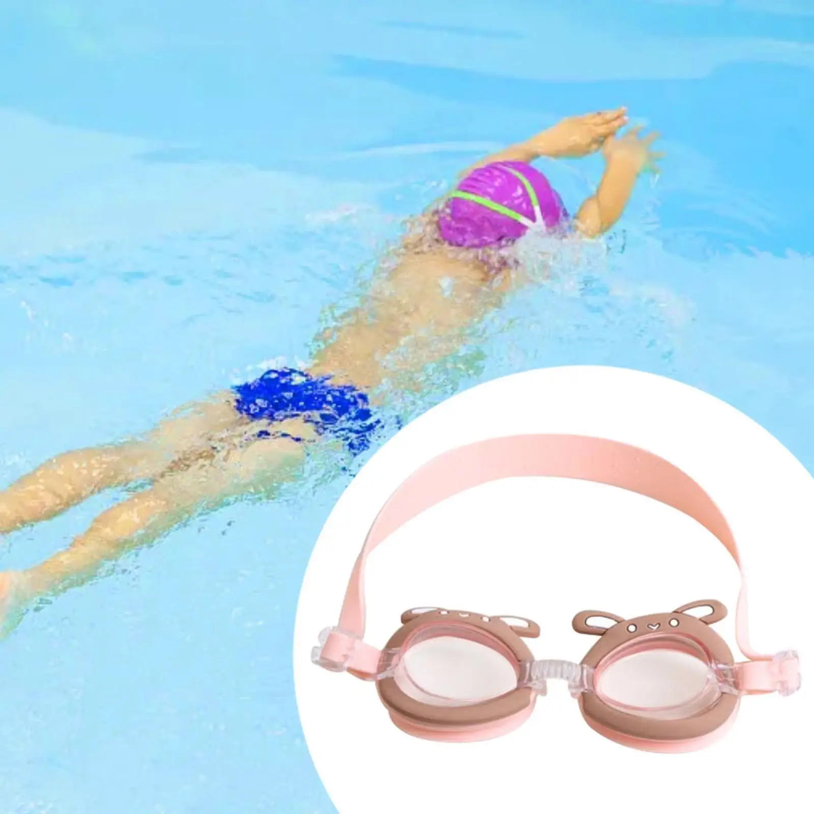 Children Swimming Goggles Practical Cartoon Lightweight Bunny Pink Goggles