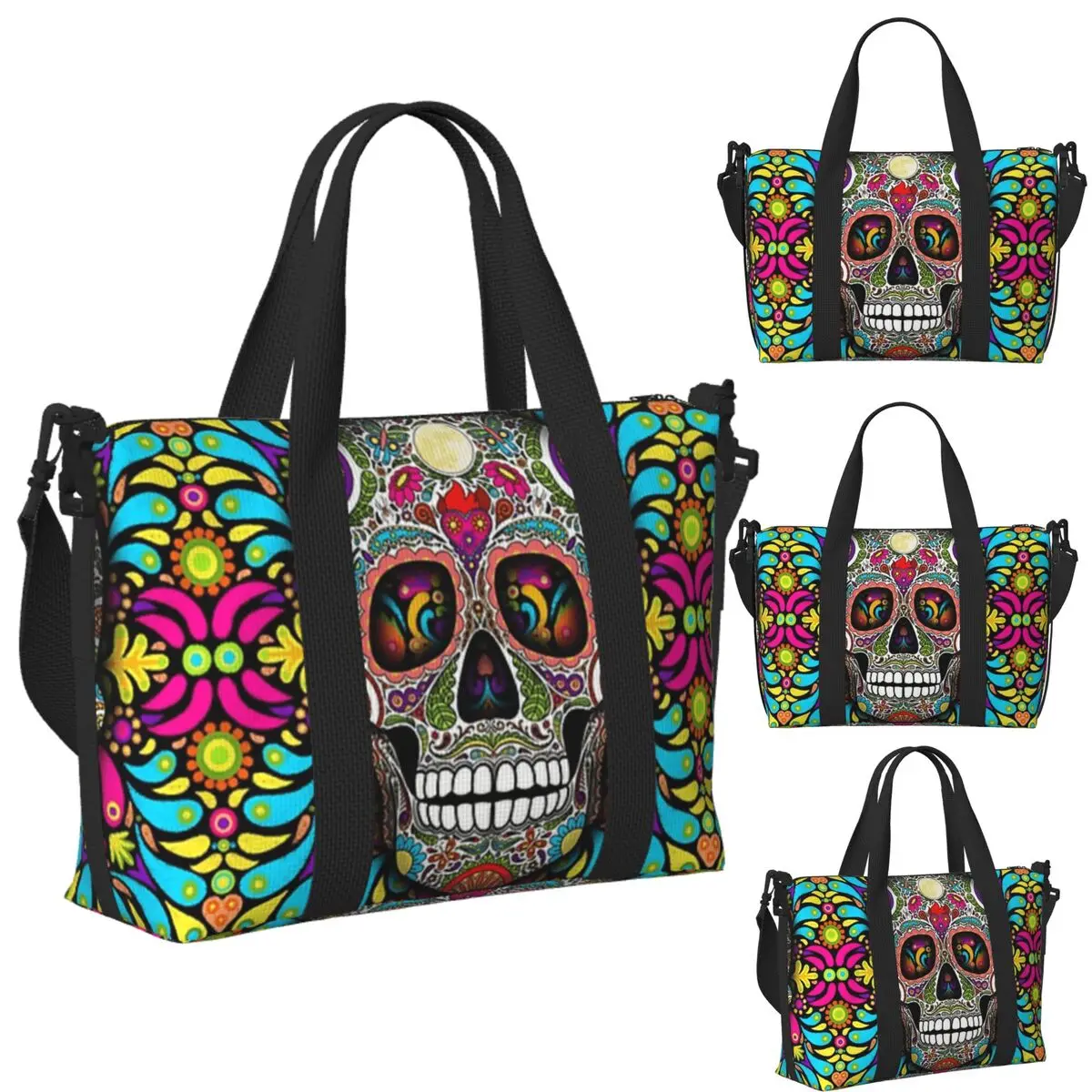 

Пляжная дорожная сумка Calaveras Sugar Skull, большая вместительная сумка-тоут для спортзала, спортивная женская дорожная сумка для покупок