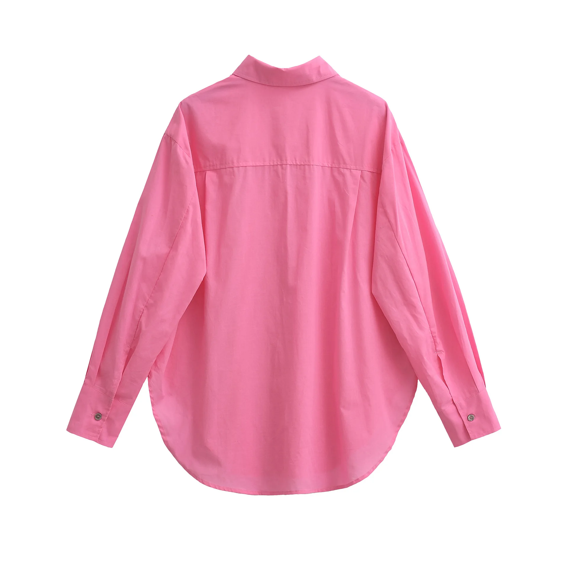 Camicia ampia da donna in tinta unita monopetto con colletto rovesciato a maniche lunghe casual di nuova moda, 2 colori