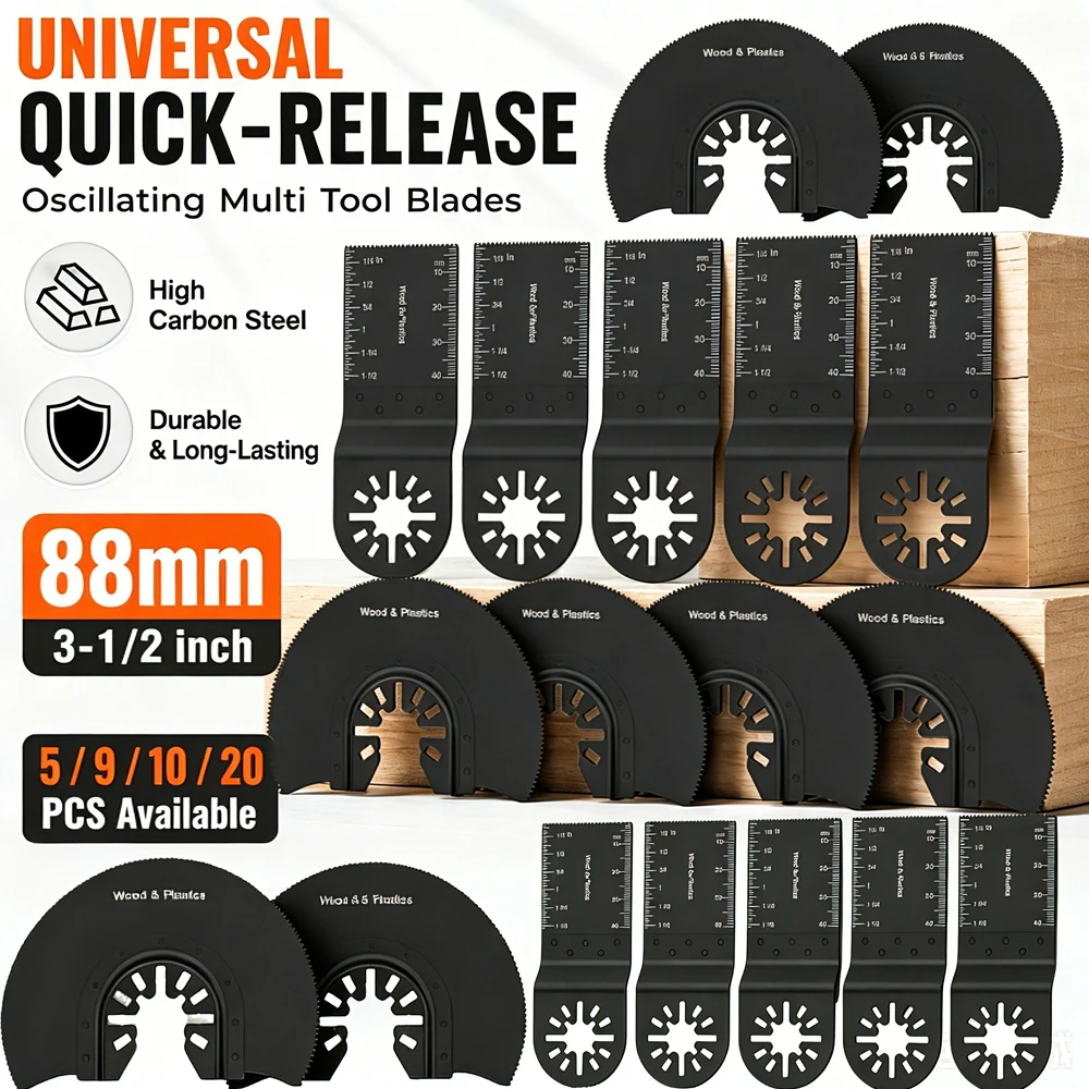 Oscillating Multi Tool Saw Blades 5/9/10/20PCS 88mm 3-1/2 Inch Semicircular Universal Quick Release Cutter for Wood PVC Flush Cu