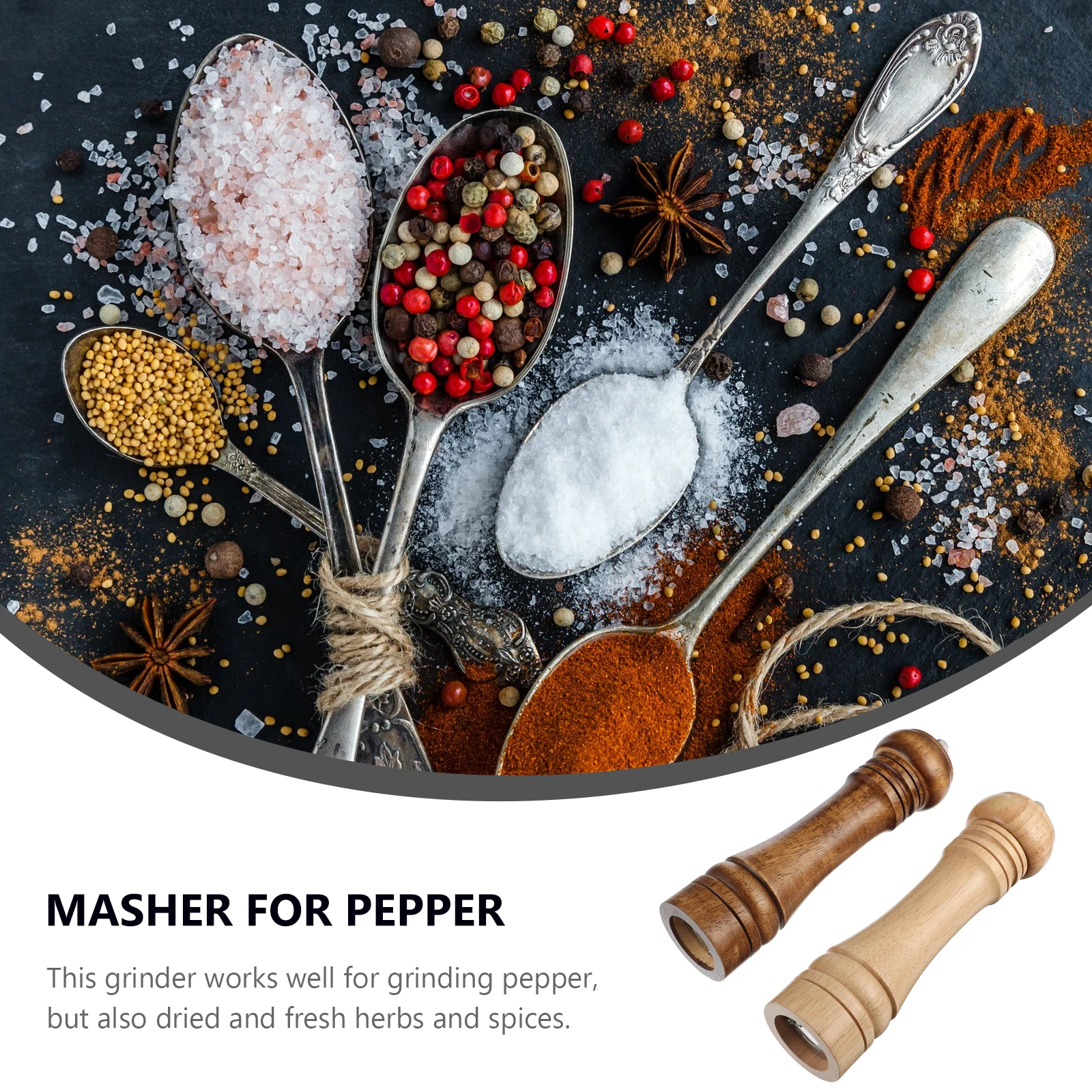 

2 pcs Wooden Pepper Masher Premium Spice Grinder For Kitchen Use Natural Design Easy Clean Tool Household