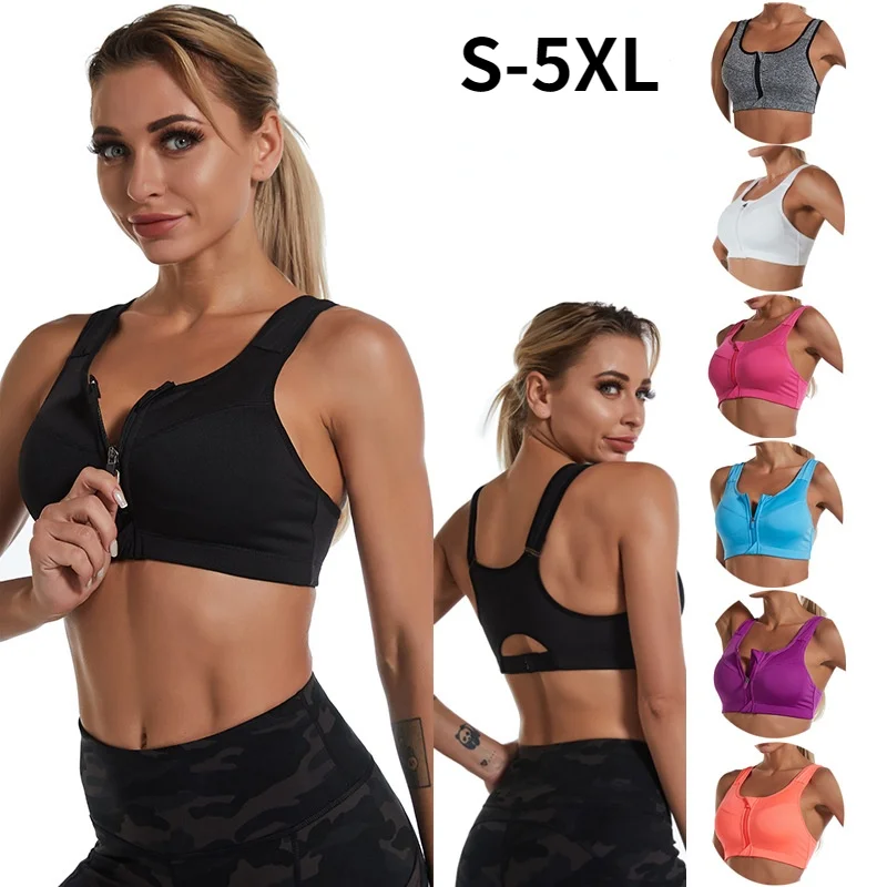 New Sports Bra Women Front Zipper Push Up Gym Jogging Crop Top More Size Tops Yoga Fitness Shockproof Vest Sport Bras for Women