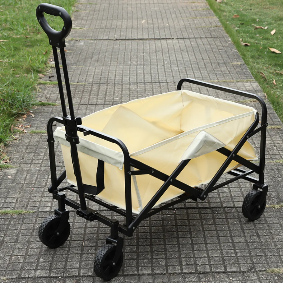 Collapsable Wagon Outdoor Large Capacity Camping Trolley 4 Wheel Carts Long Handle Picnic Handcart Multifunctional Pull Carts