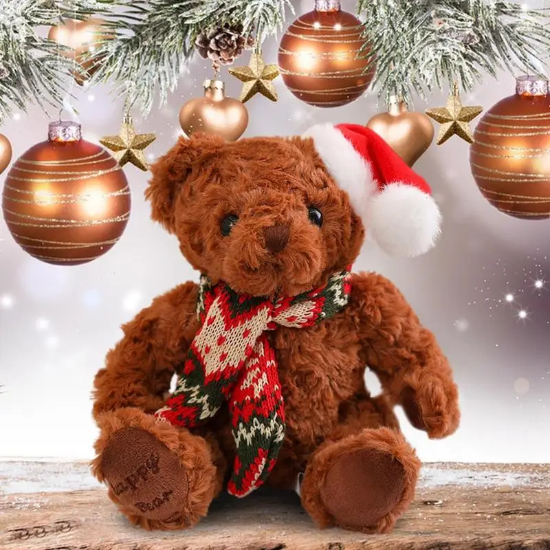 Christmas Plush Bear With Hat Christmas Elements Scarf Stuffed Bear Child's Playmate Christmas Decor For Bedroom Nursery Living