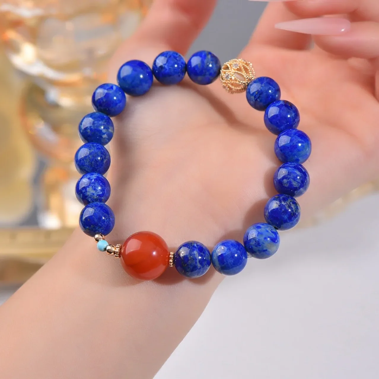 اللازورد الطبيعي Nanhong العقيق سوار الرجال والنساء ضوء فاخر موضة محظوظ سوار تصميم بسيط ومتعدد الاستخدامات #4